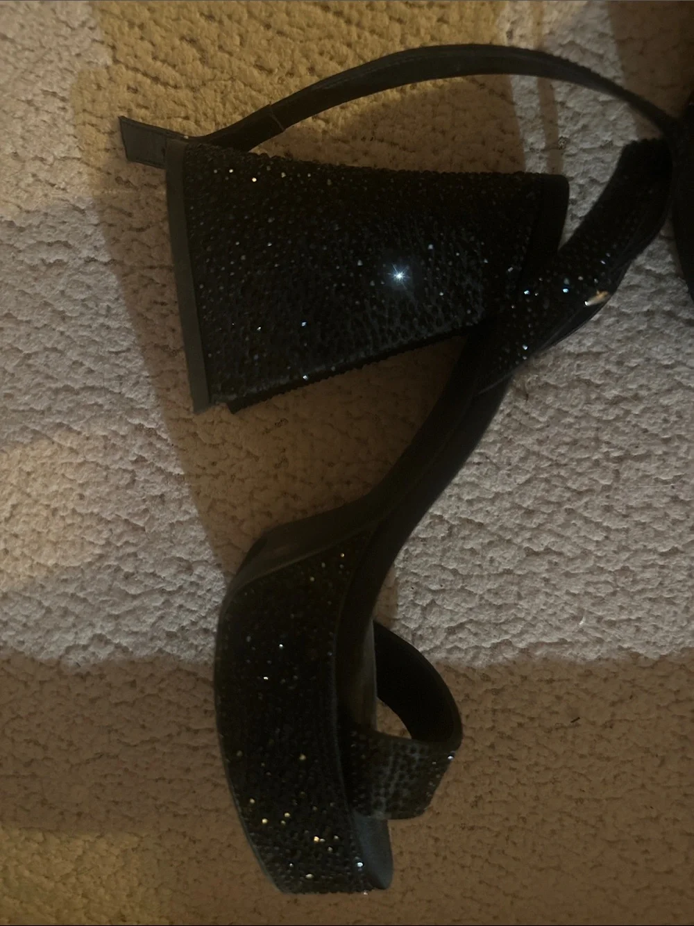 Black Glitter Platform Block Heel Sandals